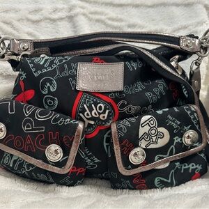 Coach ❤️ Poppy Limited Edition Graffiti Shoulder Swing Hobo Satchel Metallic